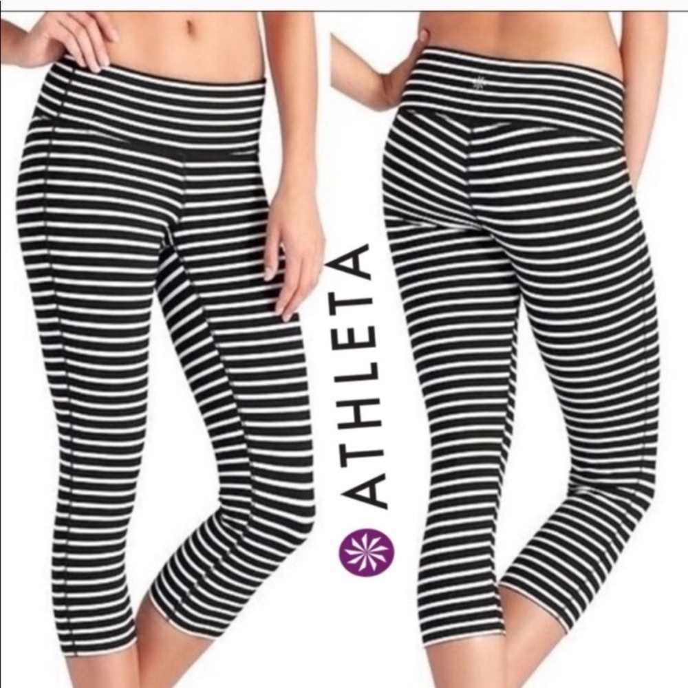 Athleta Chaturanga Capri Tight Black and White Stripe XS